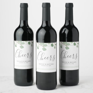 Watercolor Eucalyptus Wedding Wine Label