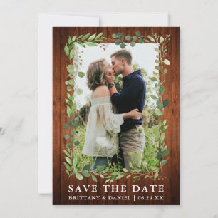 Watercolor Eucalyptus Wood Save The Date Card