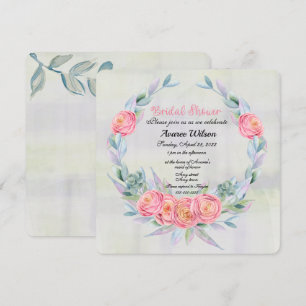 Watercolor Eucalyptus Wreath and Pink Roses Invitation