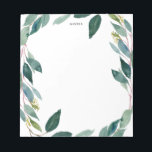 Watercolor Eucalyptus Wreath Personalized Notepad<br><div class="desc">Colourful and whimsical notepad featuring watercolor eucalyptus wreath. Personalize but adding your name or short phrase. This will be a perfect botanical accent for your office.</div>