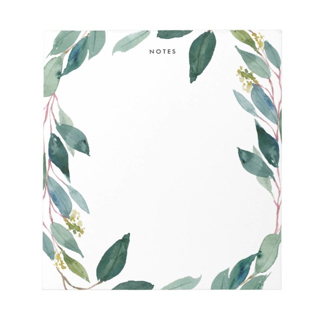 Watercolor Eucalyptus Wreath Personalized Notepad (Front)