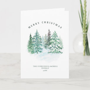 Watercolor evergreen forest Merry Christmas  Holiday Card