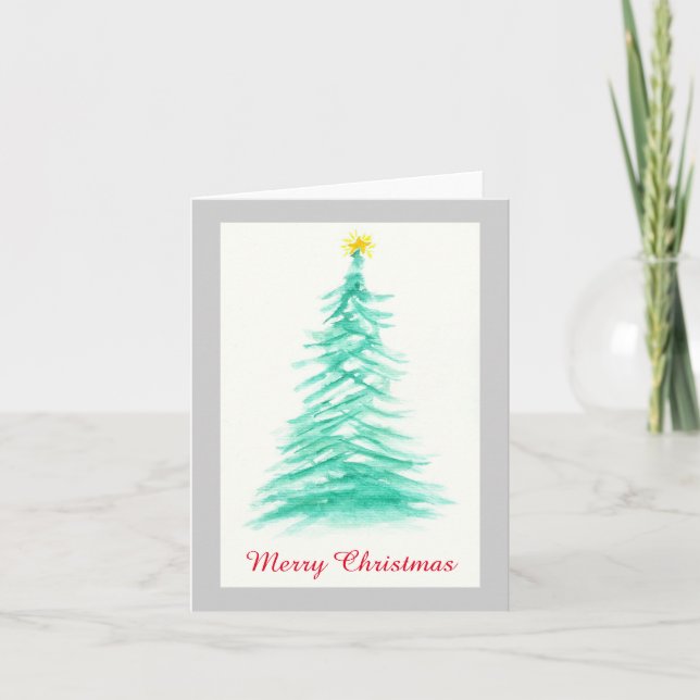 Watercolor Evergreen Tree Art Christmas Tree Holiday Card (Front)