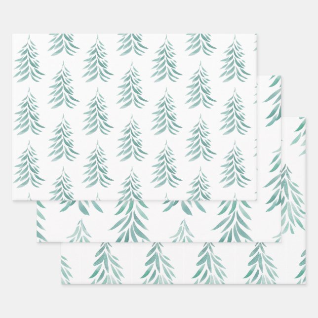 Watercolor Evergreen Trees Brushstrokes  Wrapping Paper Sheet (Set)