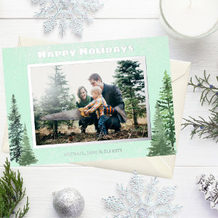 Watercolor Evergreen Trees Real Foil Holiday Card