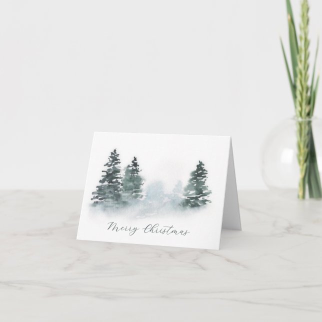 Watercolor Evergreens Holiday Card (Front)