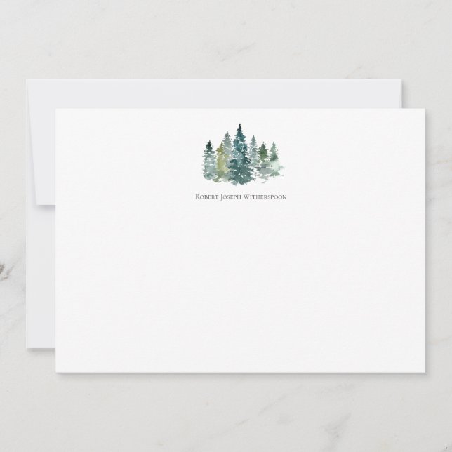 Watercolor Evergreens Personalized Note Card (Front)
