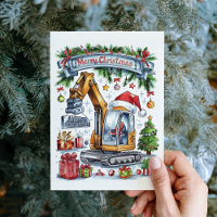 Watercolor Excavator Construction Christmas Card