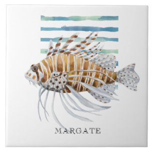 Watercolor Exotic FISH Beach Coastal MARGATE Tile