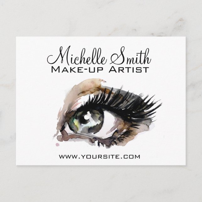 Watercolor eyes lash extension makeup branding postcard (Front)