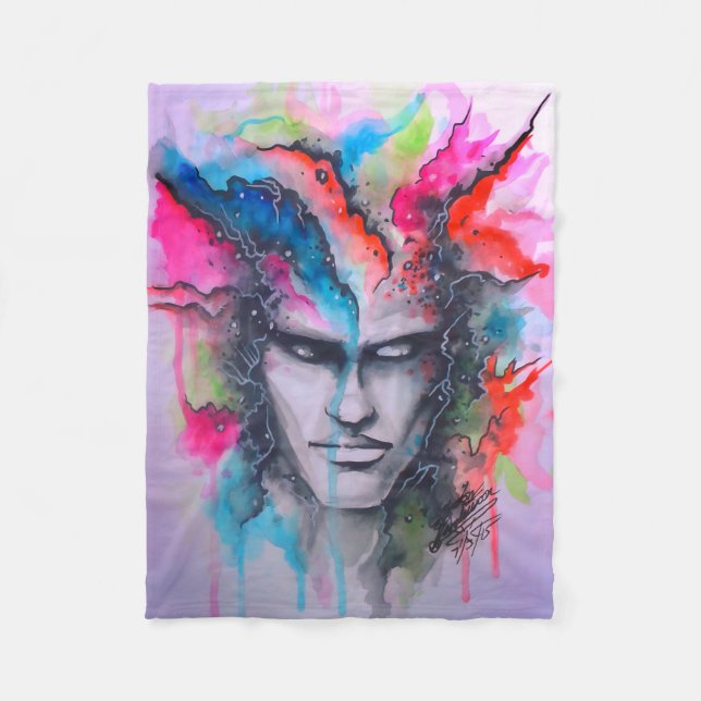 Watercolor Face Fleece Blanket (Front)