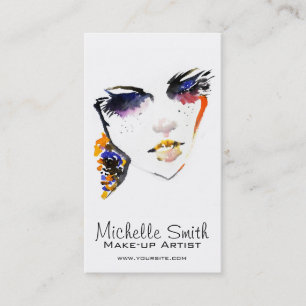 Watercolor face long lashes makeup artist branding business card
