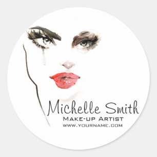 Watercolor face makeup artist branding classic round sticker