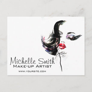 Watercolor face makeup artist branding postcard