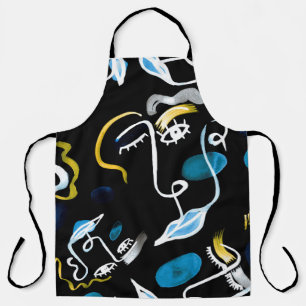Watercolor faces and geometric shapes abstract ill apron