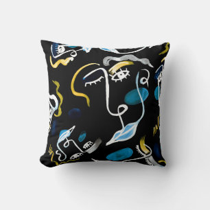 Watercolor faces and geometric shapes abstract ill throw pillow