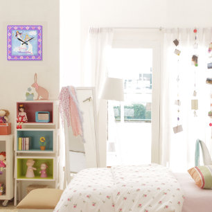 Watercolor Fairies Lavender Girls Square Wall Clock