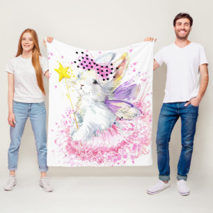 Watercolor Fairy Bunny Fleece Blanket