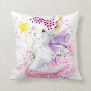 Watercolor Fairy Bunny Throw Pillow