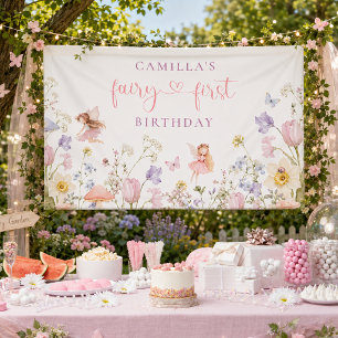 Watercolor Fairy First Birthday Banner
