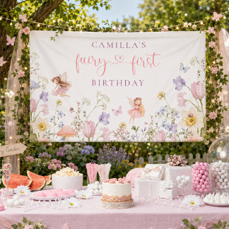 Watercolor Fairy First Birthday Banner