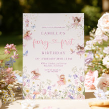 Watercolor Fairy First Birthday Invitation