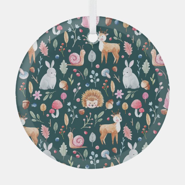 Watercolor Fairy Forest Children's Pattern Glass Ornament (Front)