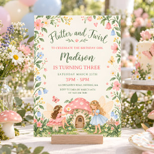 Watercolor Fairy Garden Girls Birthday Invitation