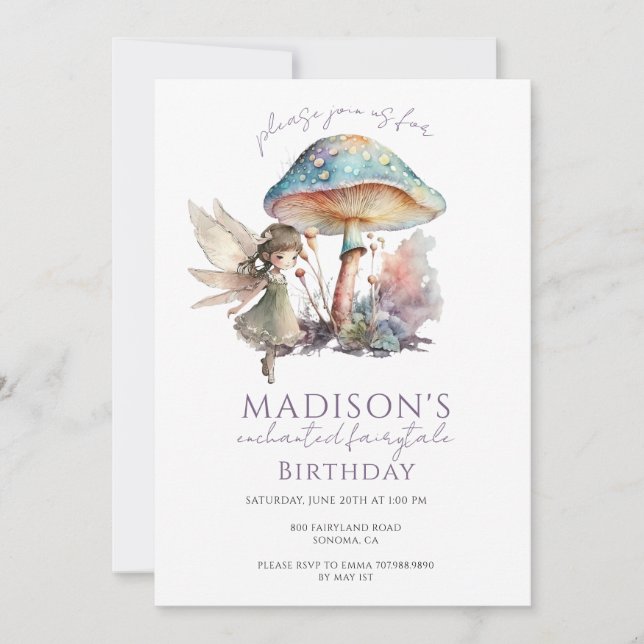 Watercolor Fairy Pixie Birthday Party Invitation (Front)
