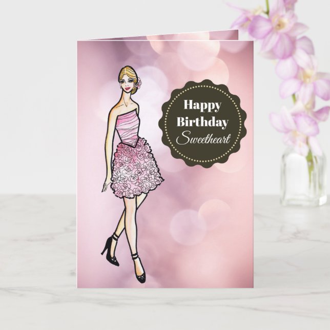 Watercolor Fairy Princess White Grey Petal Dress Card (Orchid)