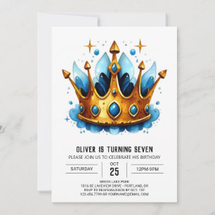 Watercolor Fairytale Prince Crown Birthday Invitation