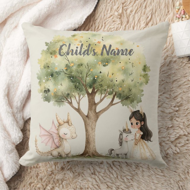 Watercolor Fairytale Princess Whimsical Throw Pillow (Blanket)
