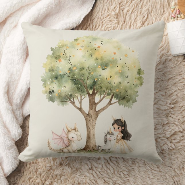 Watercolor Fairytale Princess Whimsical Throw Pillow (Blanket)