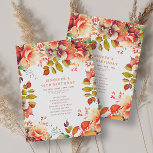 Watercolor Fall Autumn Floral 50 Birthday Program