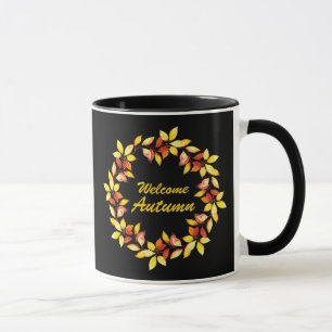 Watercolor Fall Autumn Leaves Black Mug