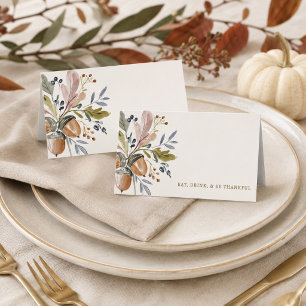 Watercolor Fall Autumn Leaves Thanksgiving Dinner Place Card