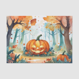 Watercolor Fall Autumn Pumpkins Leaves Forest      Tissue Paper