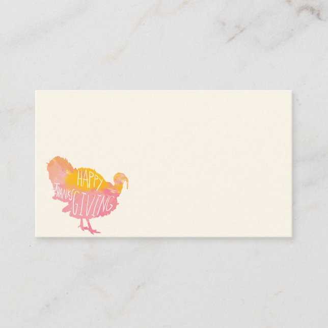Watercolor Fall Autumn Thanksgiving Turkey Place Card (Front)
