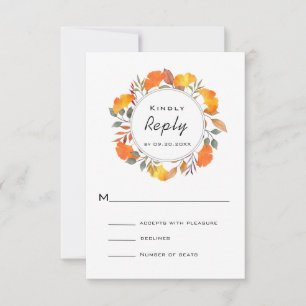 Watercolor Fall Autumn wreath wedding RSVP Card