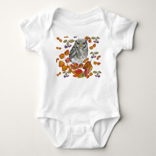 Watercolor fall beautiful owl and leaves button sq baby bodysuit
