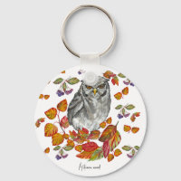 Watercolor fall beautiful owl and leaves coaster b