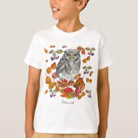 Watercolor fall beautiful owl and leaves