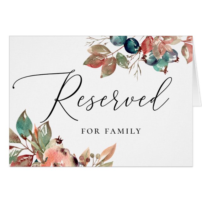 Watercolor fall blueberry wedding reserved sign (Front Horizontal)