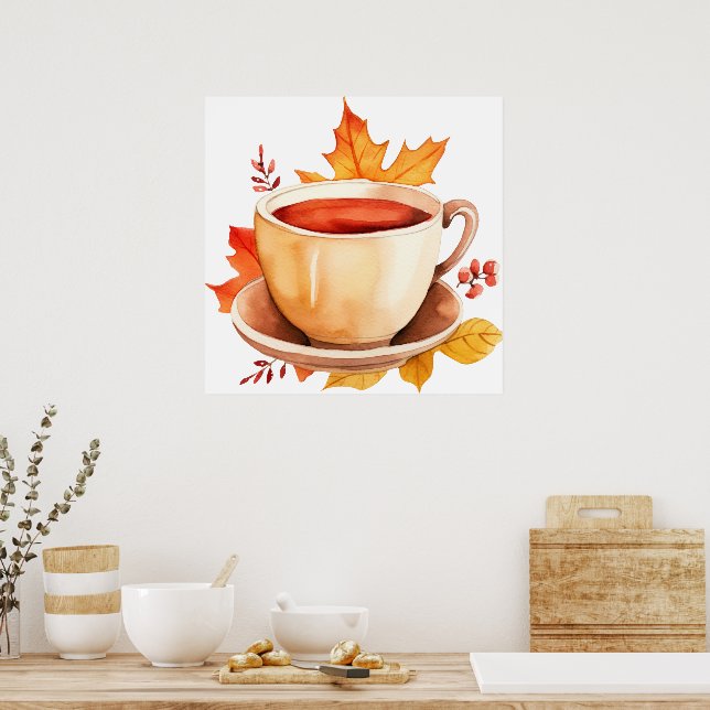 Watercolor Fall Coffee  Poster (Kitchen)