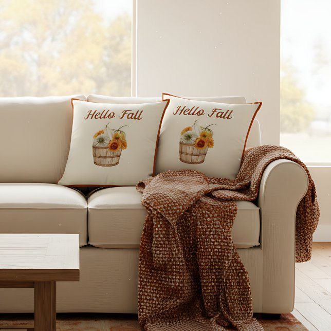 Watercolor Fall Colours Boho Farmhouse Throw Pillow (Cute farmhouse pumpkin print throw pillow. )