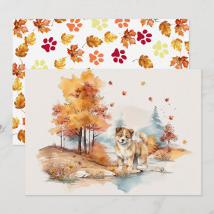Watercolor Fall Dog Design- Akita Card