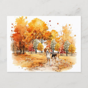Watercolor Fall Dog Design- Beagle Postcard