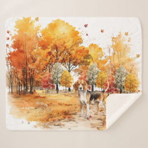 Watercolor Fall Dog Design- Beagle Sherpa Blanket