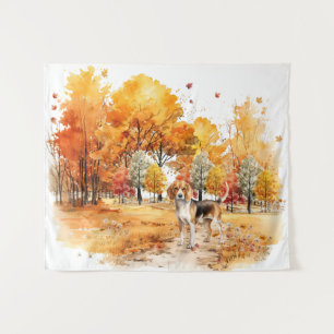 Watercolor Fall Dog Design- Beagle Tapestry