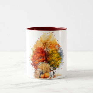 Watercolor Fall Dog Design- Beagle Two-Tone Coffee Mug